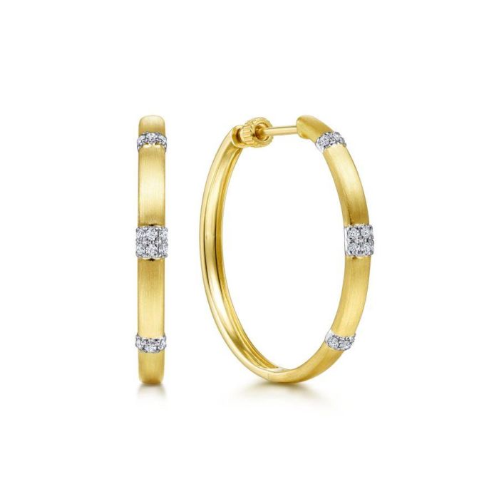 Gabriel & Co. - EG14068M45JJ - 14K White-Yellow Gold 30MM Classic Diamond Hoop Earrings | Hannoush Jewelers