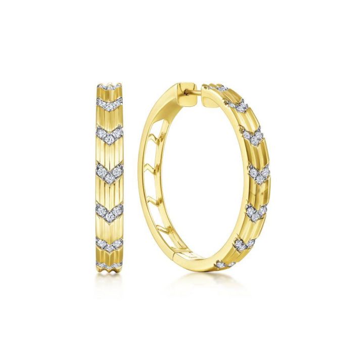 Gabriel & Co. - EG14070Y45JJ - 14K Yellow Gold 30MM Classic Diamond Hoop Earrings | Hannoush Jewelers