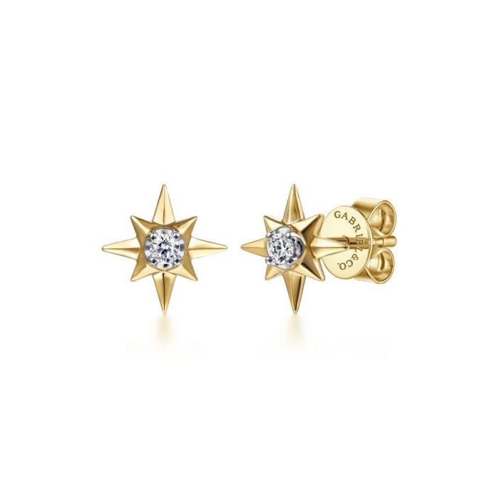 Gabriel & Co. - EG14081Y45JJ - 14K Yellow Gold Diamond Star Stud Earrings | Hannoush Jewelers