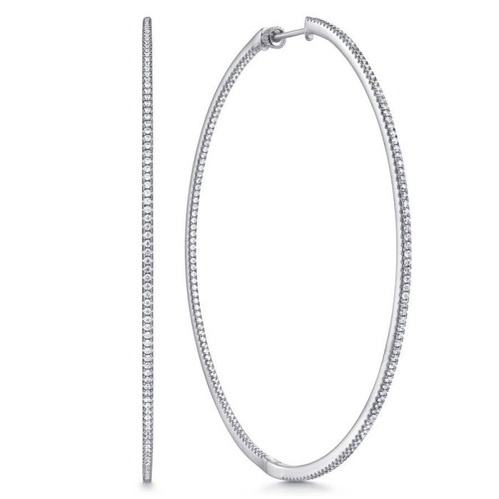 Gabriel & Co. - EG14381W45JJ - 14K White Gold French Pave 80mm Round Inside Out Diamond Hoop Earrings | Hannoush Jewelers