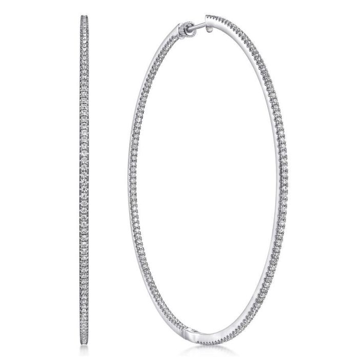 Gabriel & Co. - EG14382W45JJ - 14K White Gold French Pave 80mm Round Inside Out Diamond Hoop Earrings | Hannoush Jewelers