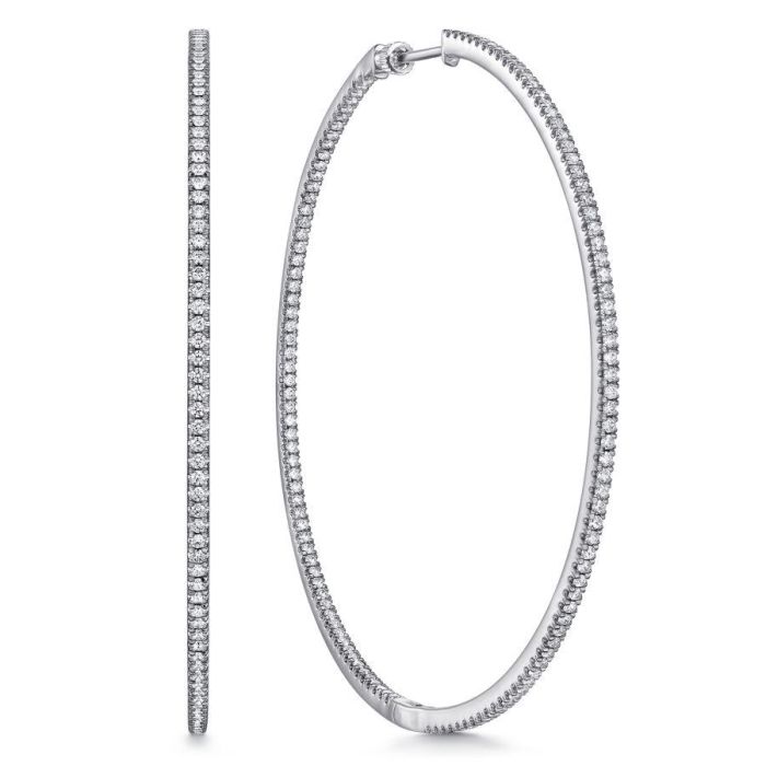 Gabriel & Co. - EG14383W45JJ - 14K White Gold French Pave 80mm Round Inside Out Diamond Hoop Earrings | Hannoush Jewelers