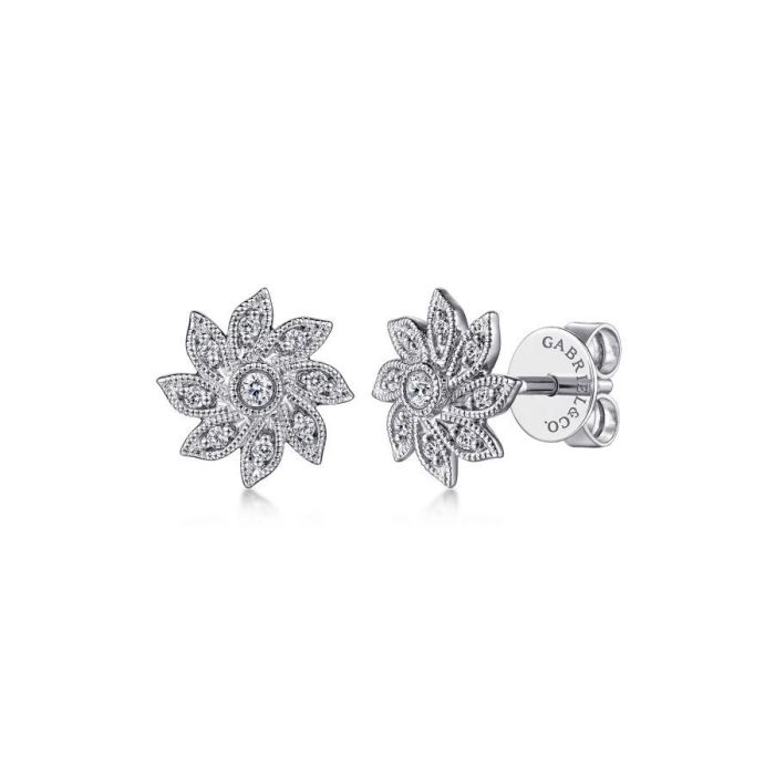 Gabriel & Co. - EG14410W45JJ - 14K White Gold Floral Diamond Stud Earrings | Hannoush Jewelers