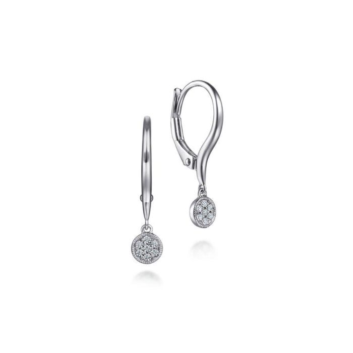 Gabriel & Co. - EG14413W45JJ - 14K White Gold Lever Back Earrings with Diamond Pave Disc Drops | Hannoush Jewelers