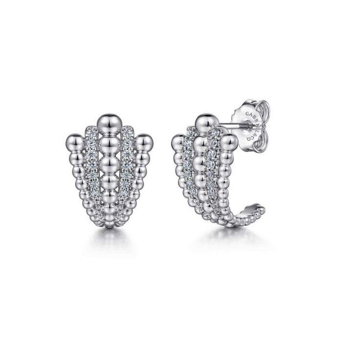 Gabriel & Co. - EG14436SVJWS - 925 Sterling Silver White Sapphire and Beaded J stud Earrings | Hannoush Jewelers