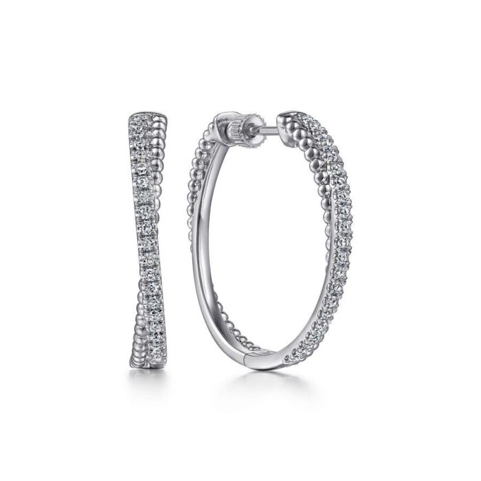 Gabriel & Co. - EG14446SVJWS - 925 Sterling Silver White Sapphire Twisted Bujukan 30mm Classic Hoop Earrings | Hannoush Jewelers