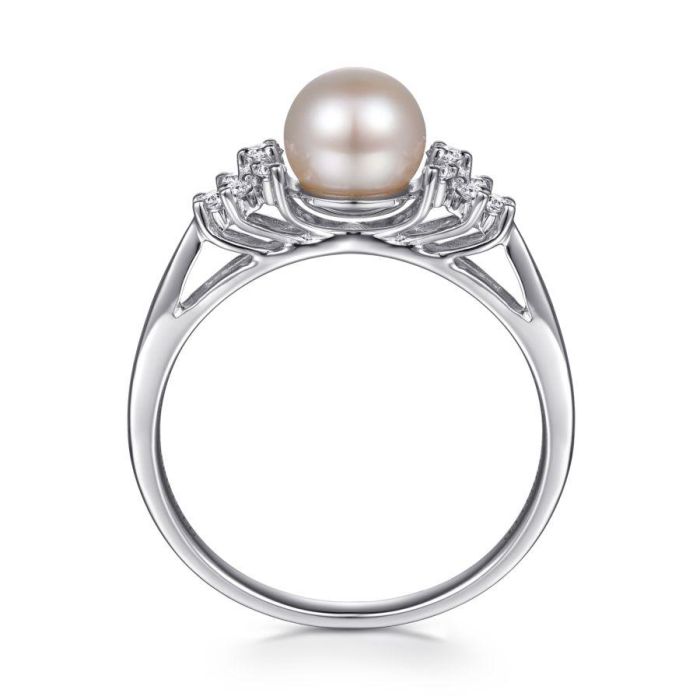 Gabriel & Co. - LR3607W45PL - 14K White Gold Classic Cultured Pearl Diamond Accented Stackable Ring | Hannoush Jewelers