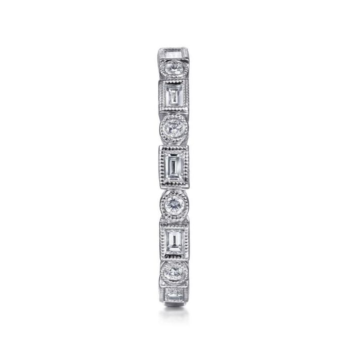 Gabriel & Co. - LR4380W44JJ - 14K White Gold Baguette and Round Diamond Eternity Ring | Hannoush Jewelers