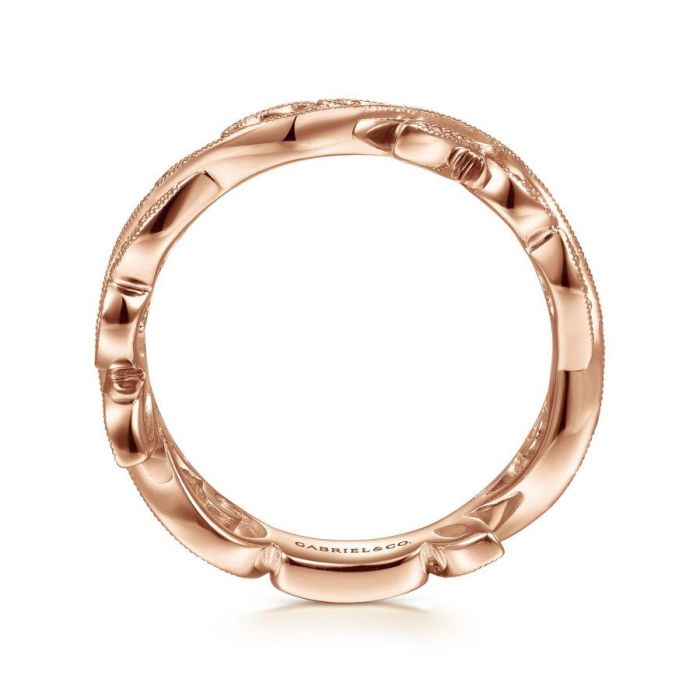 Gabriel & Co. - LR4593K45JJ - 14K Rose Gold Scrolling Floral Diamond Ring | Hannoush Jewelers