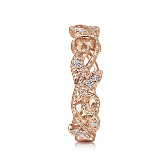 Gabriel & Co. - LR4593K45JJ - 14K Rose Gold Scrolling Floral Diamond Ring | Hannoush Jewelers