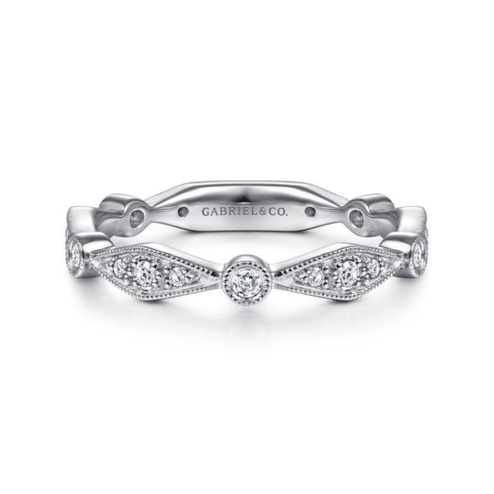 Gabriel & Co. - LR4749W45JJ - 14K White Gold Angular Shape Station Stackable Diamond Ring | Hannoush Jewelers