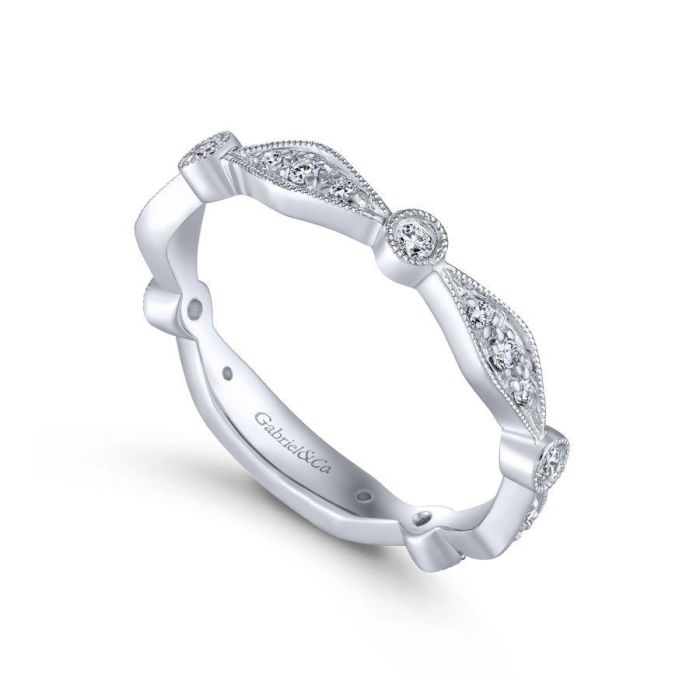 Gabriel & Co. - LR4749W45JJ - 14K White Gold Angular Shape Station Stackable Diamond Ring | Hannoush Jewelers