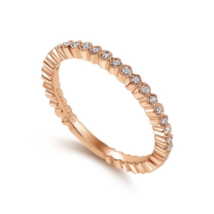 Gabriel & Co. - LR4801K45JJ - 14K Rose Gold Scalloped Stackable Diamond Band | Hannoush Jewelers