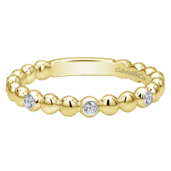 Gabriel & Co. - LR4870Y44JJ - 14K Yellow Gold Beaded Station and Diamond Ring | Hannoush Jewelers