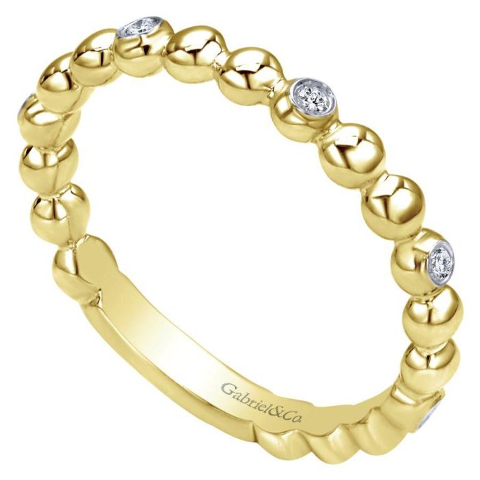 Gabriel & Co. - LR4870Y44JJ - 14K Yellow Gold Beaded Station and Diamond Ring | Hannoush Jewelers