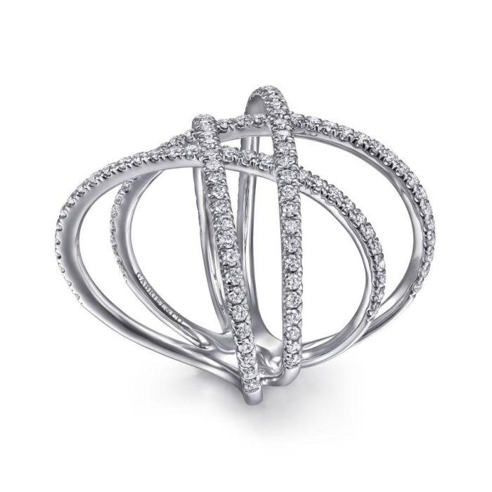 Gabriel & Co. - LR50925W45JJ - 14K White Gold Layered Woven Diamond Ring | Hannoush Jewelers