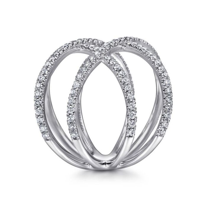 Gabriel & Co. - LR50925W45JJ - 14K White Gold Layered Woven Diamond Ring | Hannoush Jewelers