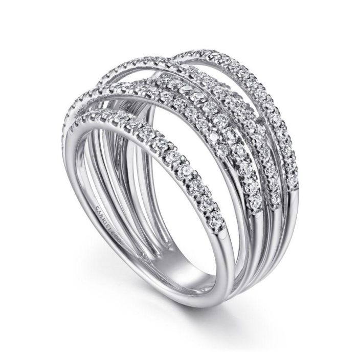 Gabriel & Co. - LR50964W45JJ - 14k White Gold Layered Wide Band Diamond Ring | Hannoush Jewelers