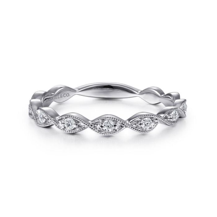 Gabriel & Co. - LR51178W45JJ - 14K White Gold Twisted Diamond Stackable Ring | Hannoush Jewelers