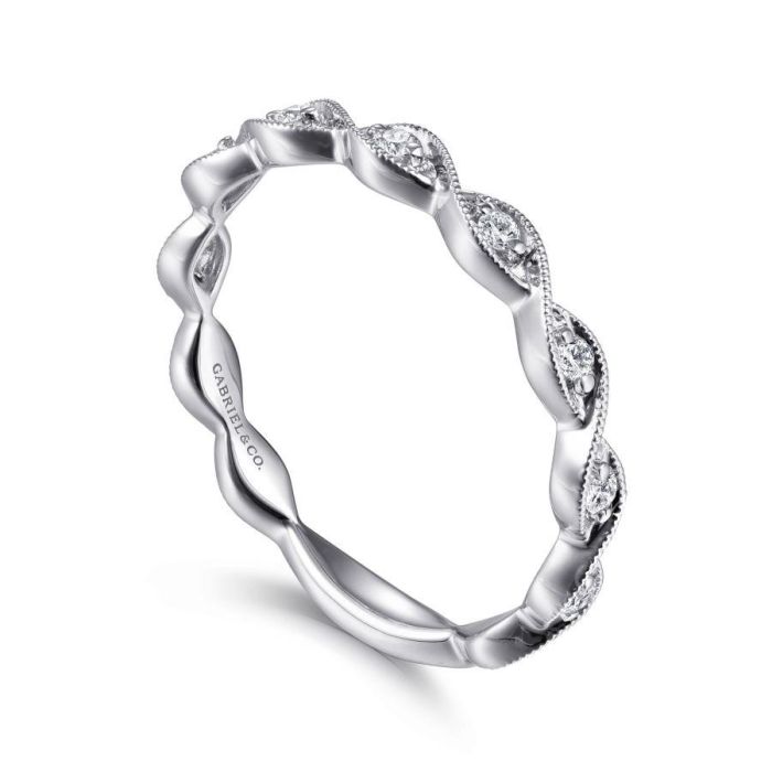 Gabriel & Co. - LR51178W45JJ - 14K White Gold Twisted Diamond Stackable Ring | Hannoush Jewelers