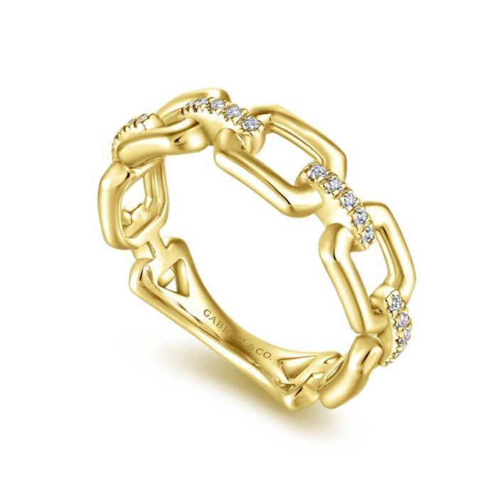 Gabriel & Co. - LR51248Y45JJ - 14K Yellow Gold Chain Link Ring Band with Diamond Connectors | Hannoush Jewelers