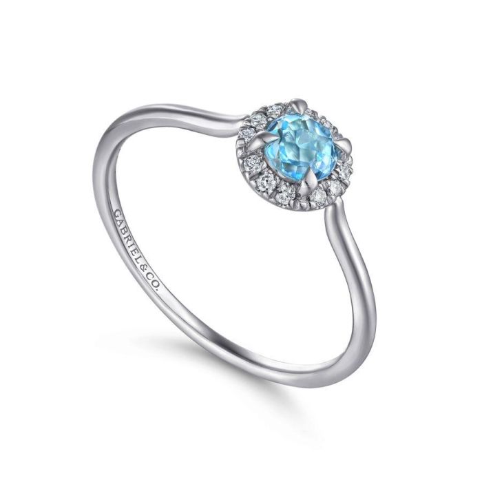 Gabriel & Co. - LR51264W45BT - 14K White Gold Round Blue Topaz and Diamond Halo Ring | Hannoush Jewelers