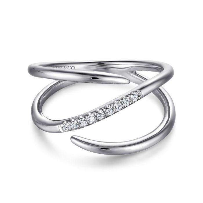 Gabriel & Co. - LR51267W45JJ - 14K White Gold Split Shank Pavﾂ Diamond Wrap Ring | Hannoush Jewelers