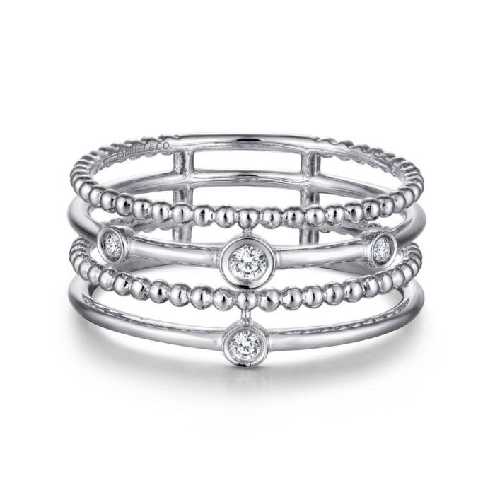 Gabriel & Co. - LR51278W45JJ - 14K White Gold Bezel Set Diamond Station Layered Ring | Hannoush Jewelers