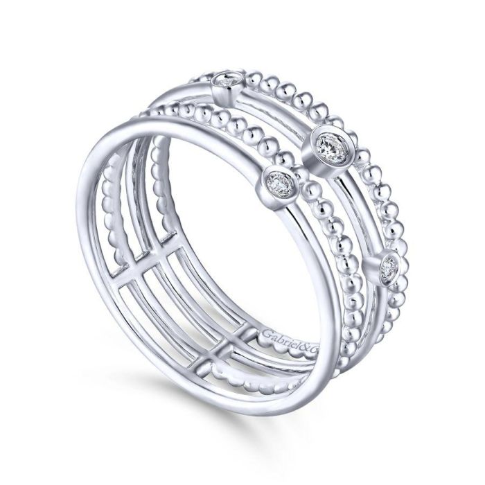 Gabriel & Co. - LR51278W45JJ - 14K White Gold Bezel Set Diamond Station Layered Ring | Hannoush Jewelers