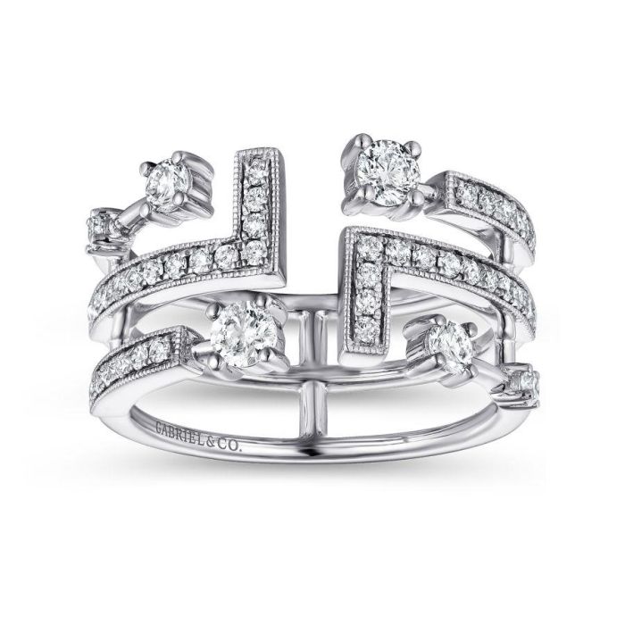 Gabriel & Co. - LR51299W45JJ - 14K White Gold Geometric Wide Band Diamond Ring | Hannoush Jewelers