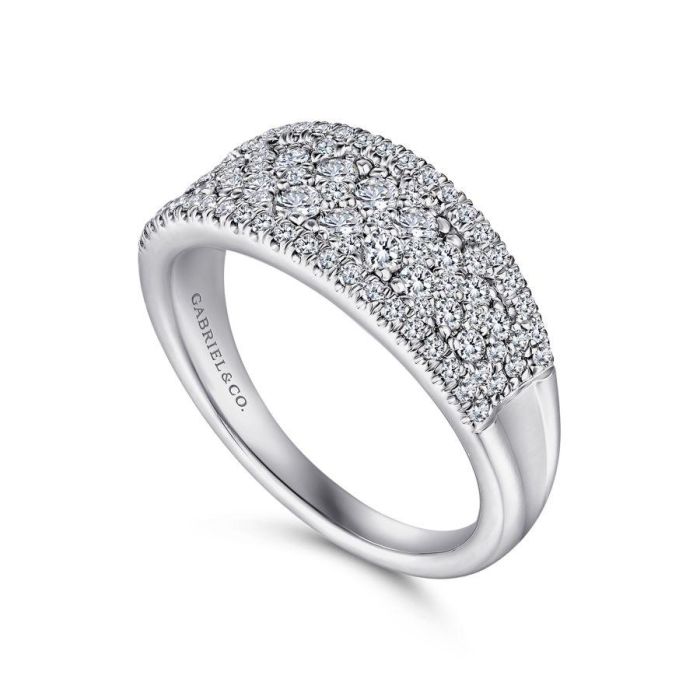 Gabriel & Co. - LR51342W45JJ - 14K White Gold Curved Pav‚ Diamond Ring | Hannoush Jewelers