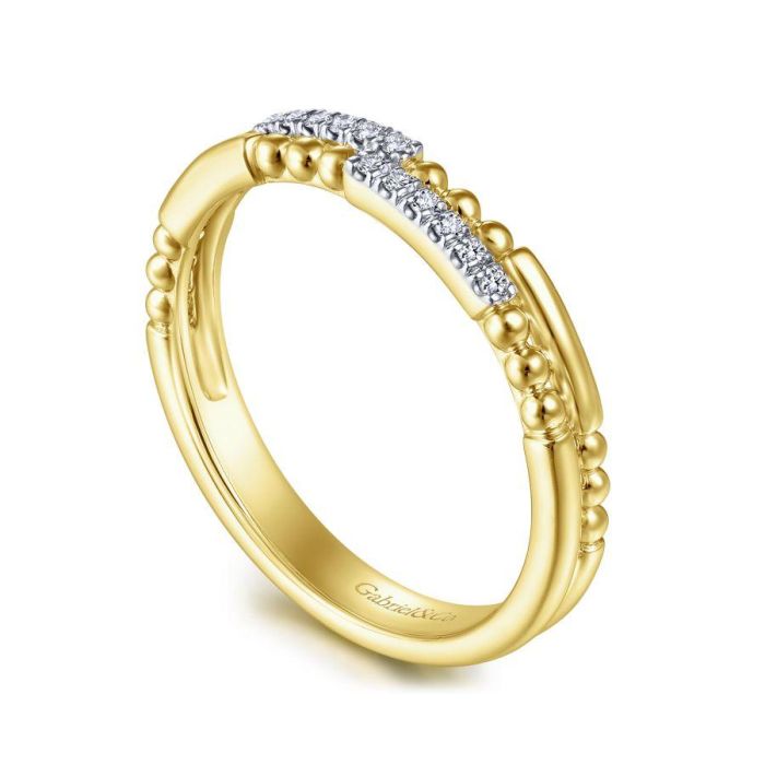 Gabriel & Co. - LR51456Y45JJ - 14K Yellow Gold Two Row Beaded Diamond Stackable Ring | Hannoush Jewelers