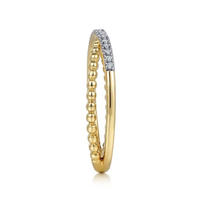 Gabriel & Co. - LR51463Y45JJ - 14K Yellow Gold Beaded Pav‚ Diamond Criss Cross Ring | Hannoush Jewelers