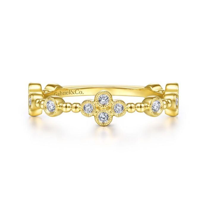 Gabriel & Co. - LR51473Y45JJ - 14K Yellow Gold Bezel Set Diamond Quatrefoil Station Ring | Hannoush Jewelers