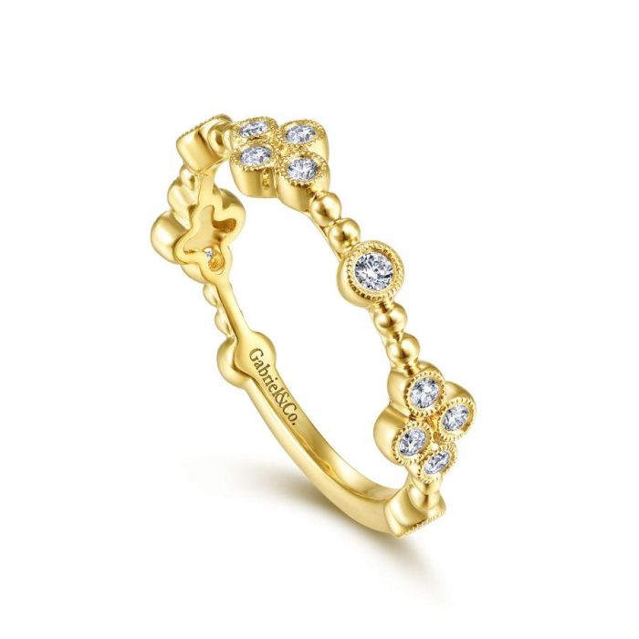 Gabriel & Co. - LR51473Y45JJ - 14K Yellow Gold Bezel Set Diamond Quatrefoil Station Ring | Hannoush Jewelers