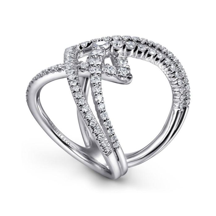 Gabriel & Co. - LR51496W45JJ - 14K White Gold Wide Band Layered Diamond Ring | Hannoush Jewelers