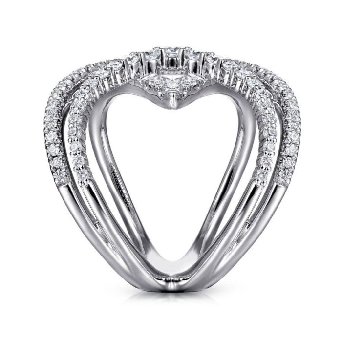 Gabriel & Co. - LR51496W45JJ - 14K White Gold Wide Band Layered Diamond Ring | Hannoush Jewelers