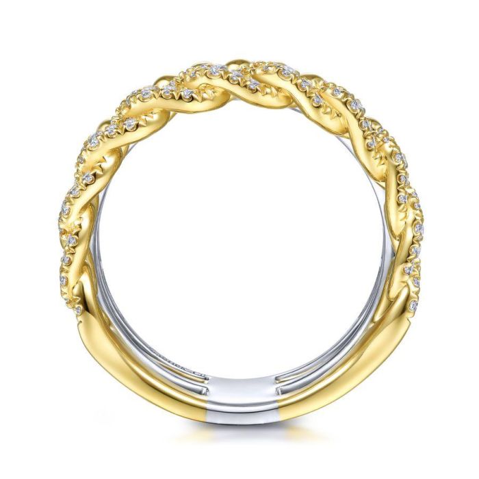 Gabriel & Co. - LR51517M45JJ - 14K White-Yellow Gold Wide Band Layered Diamond Ring | Hannoush Jewelers