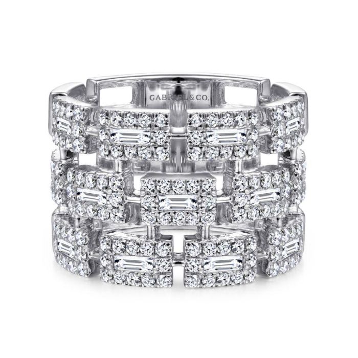 Gabriel & Co. - LR51551W44JJ - 14K White Gold Layered Wide Band Diamond Ring | Hannoush Jewelers