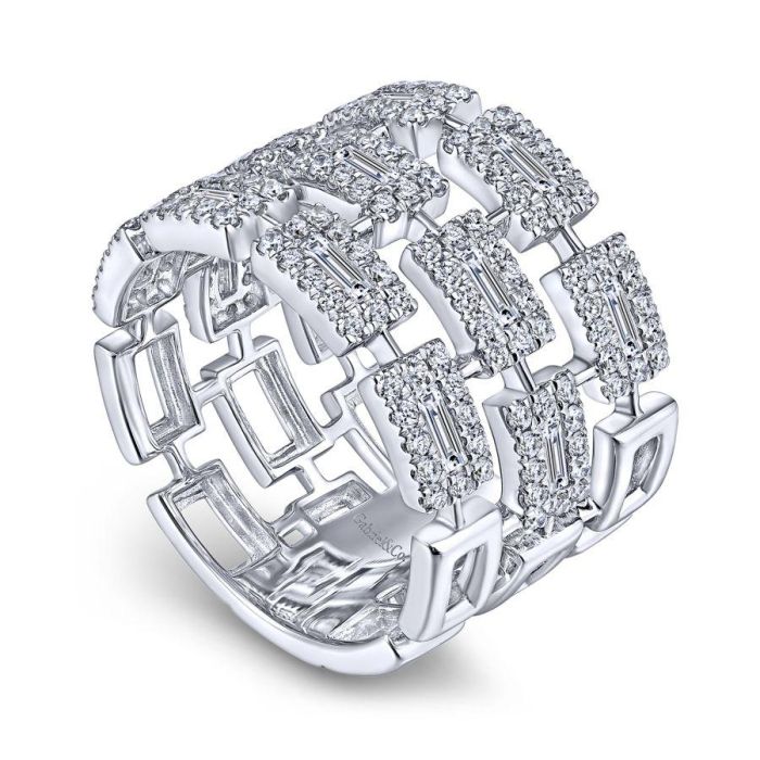 Gabriel & Co. - LR51551W44JJ - 14K White Gold Layered Wide Band Diamond Ring | Hannoush Jewelers