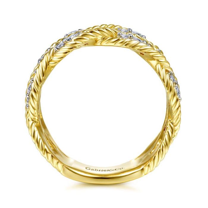 Gabriel & Co. - LR51558Y45JJ - 14K Yellow Gold Twisted Braided Diamond Wide Band Ring | Hannoush Jewelers