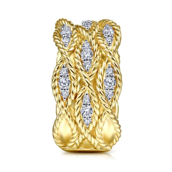 Gabriel & Co. - LR51558Y45JJ - 14K Yellow Gold Twisted Braided Diamond Wide  Band Ring