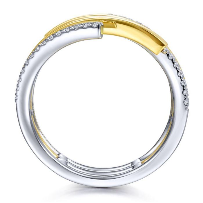 Gabriel & Co. - LR51560M45JJ - 14K White-Yellow Gold Plain and Diamond Row Statement Ring | Hannoush Jewelers