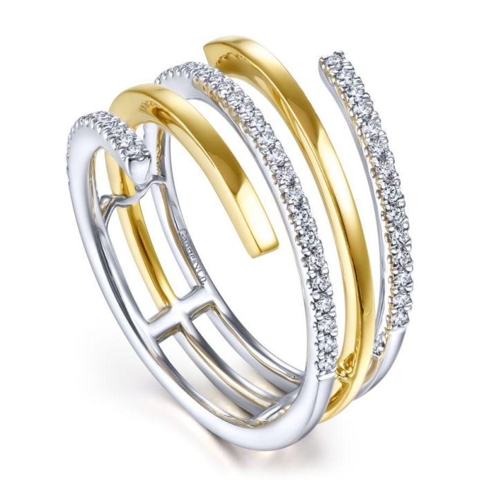 Gabriel & Co. - LR51560M45JJ - 14K White-Yellow Gold Plain and Diamond Row Statement Ring | Hannoush Jewelers