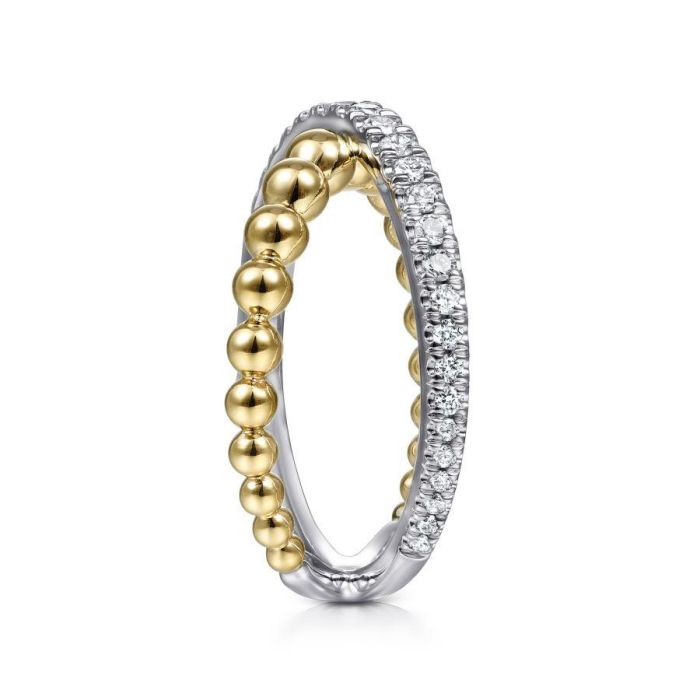 Gabriel & Co. - LR51628M45JJ - 14K White-Yellow Gold Bujukan Diamond and Metal Bead Criss Cross Ring | Hannoush Jewelers