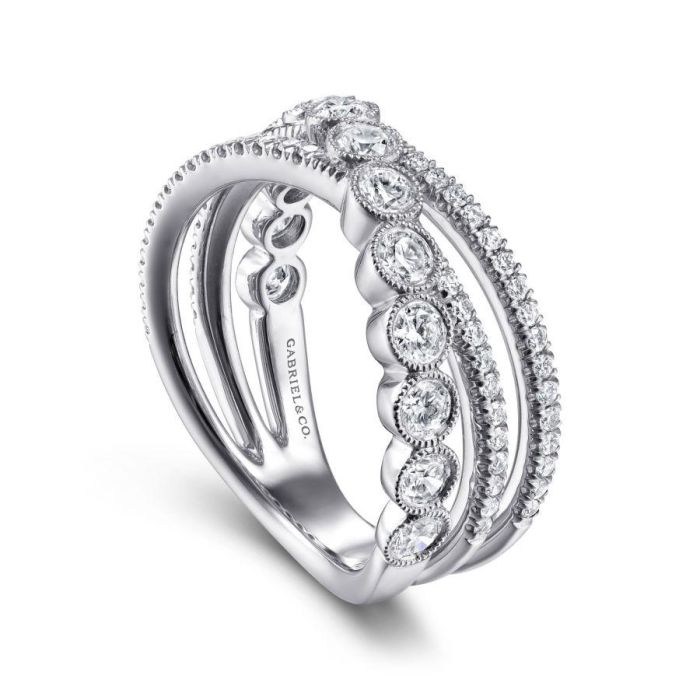 Gabriel & Co. - LR51635W45JJ - 14K White Gold Bezel and Prong Set Criss Cross Diamond Ring | Hannoush Jewelers