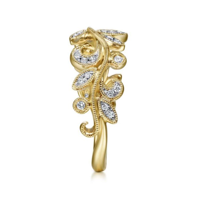 Gabriel & Co. - LR51641Y45JJ - 14K Yellow Gold Diamond Leaf Ring | Hannoush Jewelers