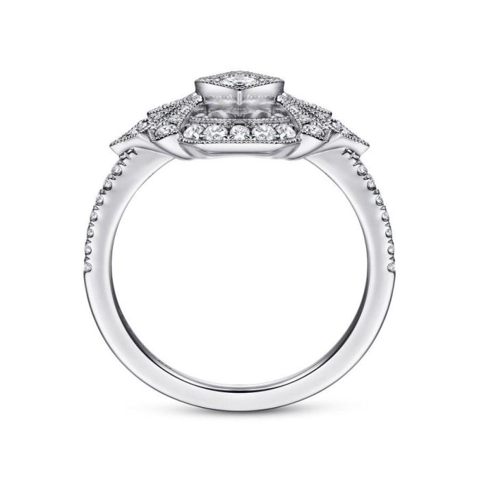 Gabriel & Co. - LR51663W45JJ - 14K White Gold Art Deco Floral Diamond Ring | Hannoush Jewelers