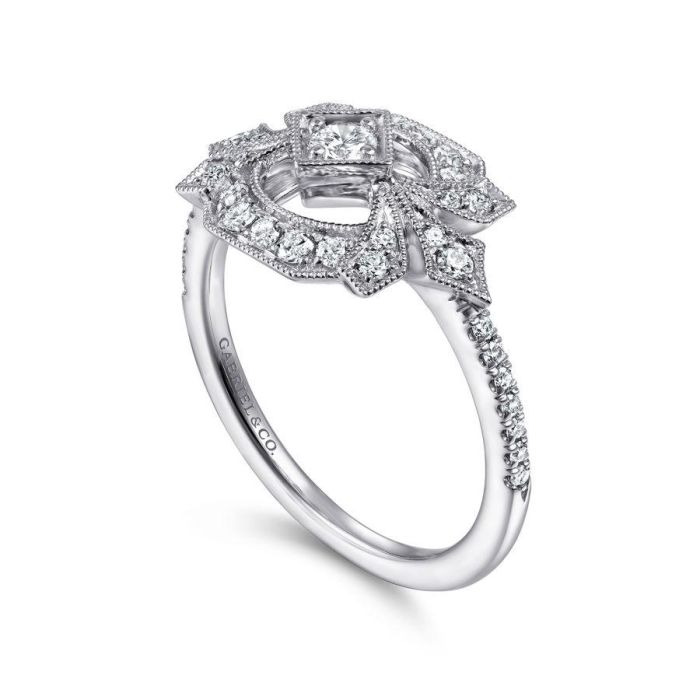 Gabriel & Co. - LR51663W45JJ - 14K White Gold Art Deco Floral Diamond Ring | Hannoush Jewelers