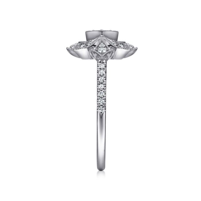 Gabriel & Co. - LR51663W45JJ - 14K White Gold Art Deco Floral Diamond Ring | Hannoush Jewelers